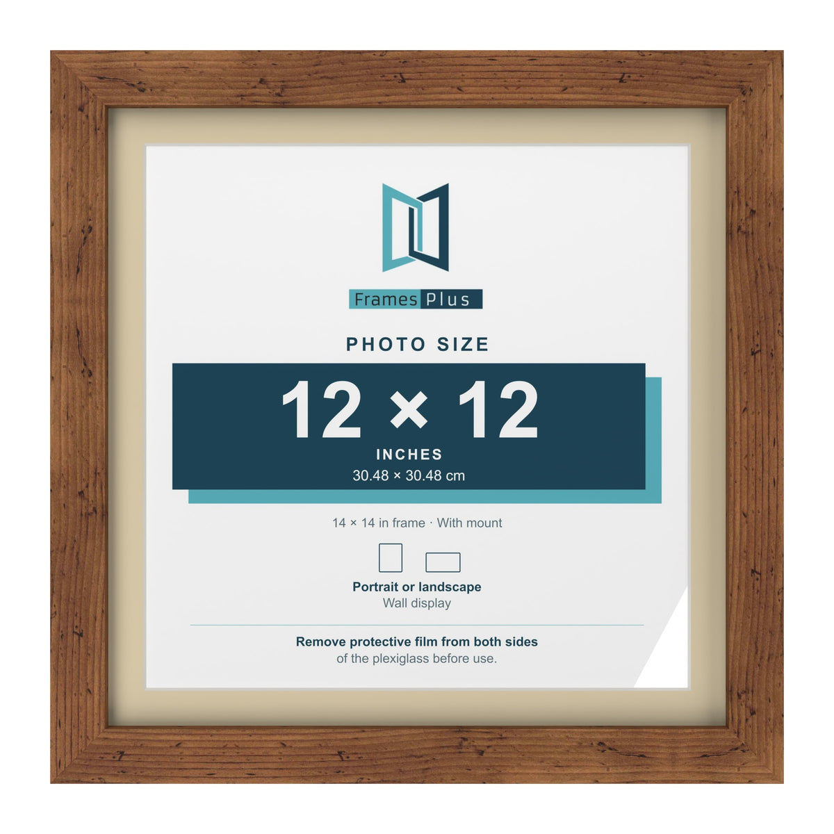 Rustic 14 x 14 inch picture frame with an ivory mount for a 12 x 12 inch photo