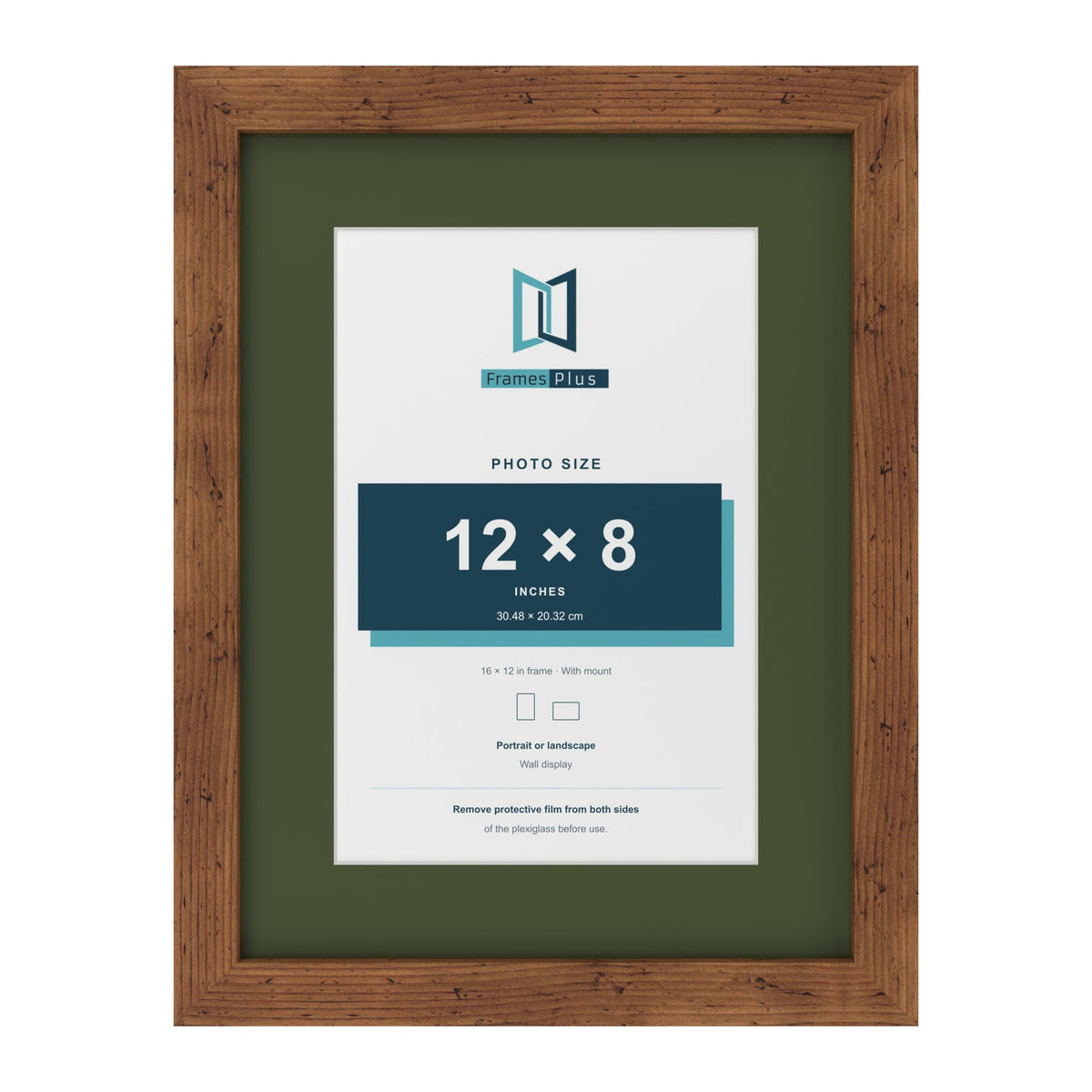 Rustic 16 x 12 inch picture frame with a green mount for a 12 x 8 inch photo
