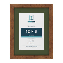 Rustic 16 x 12 inch picture frame with a green mount for a 12 x 8 inch photo