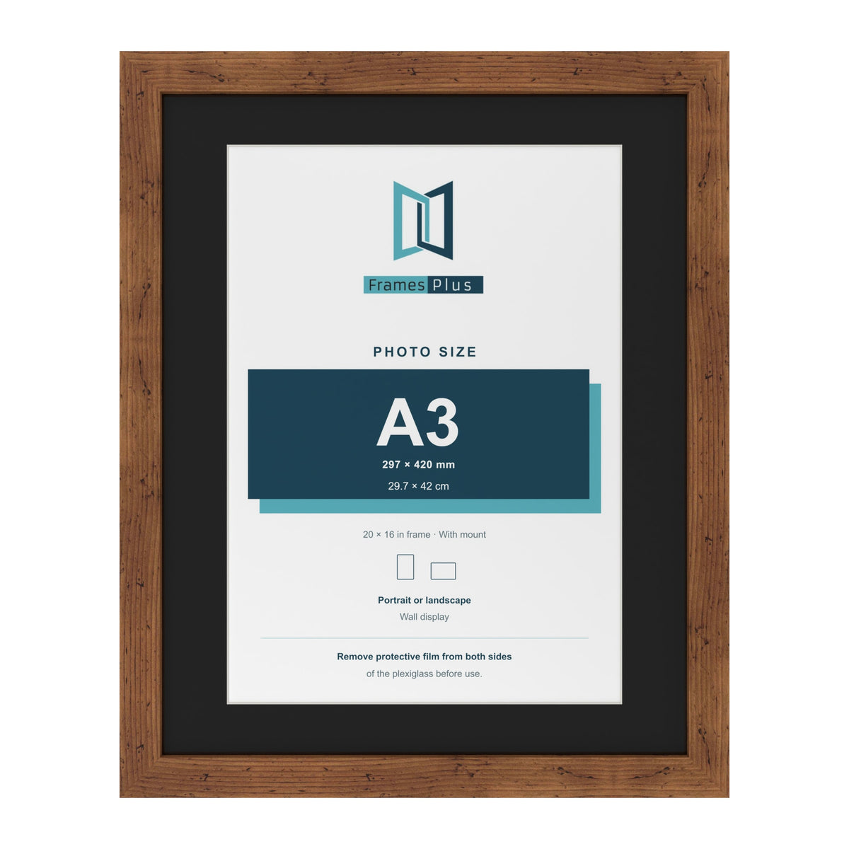 Rustic 20 x 16 inch picture frame with a black mount for an A3 photo