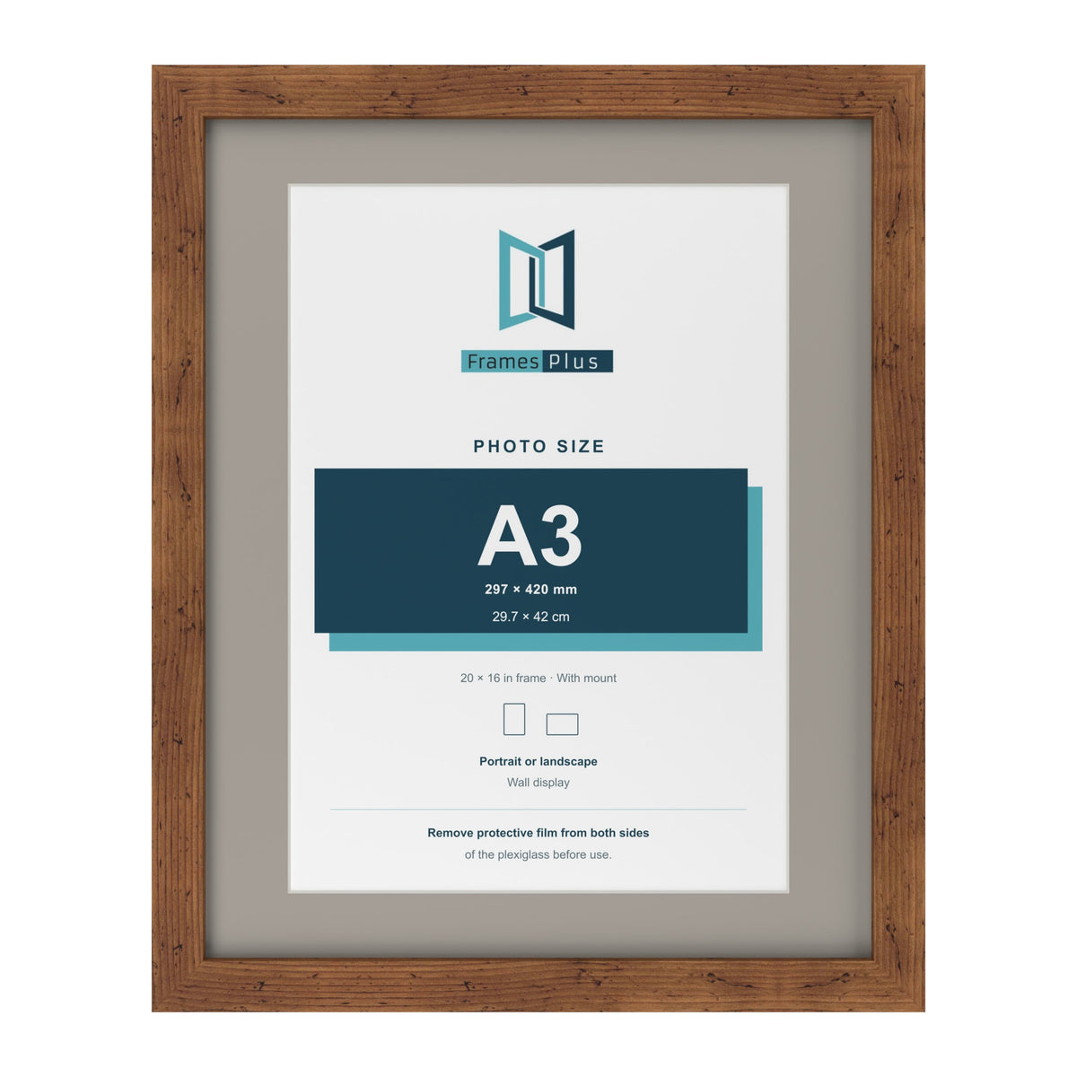 Rustic 20 x 16 inch picture frame with a Dawn Grey mount for an A3 photo