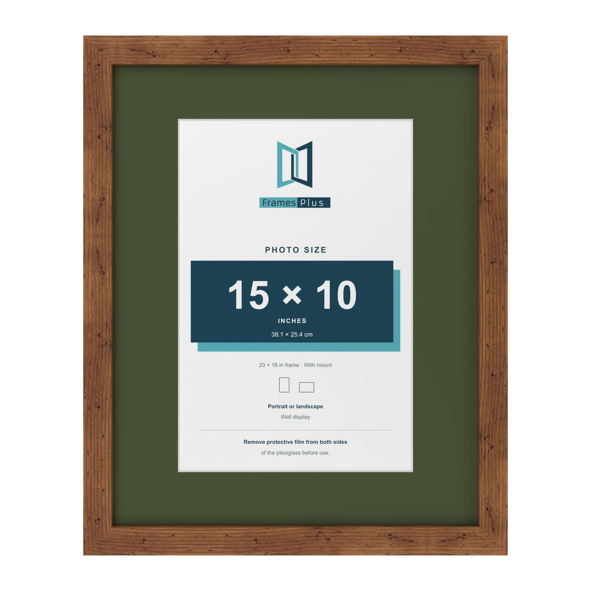 Rustic 20 x 16 inch picture frame with a green mount for a 15 x 10 inch photo