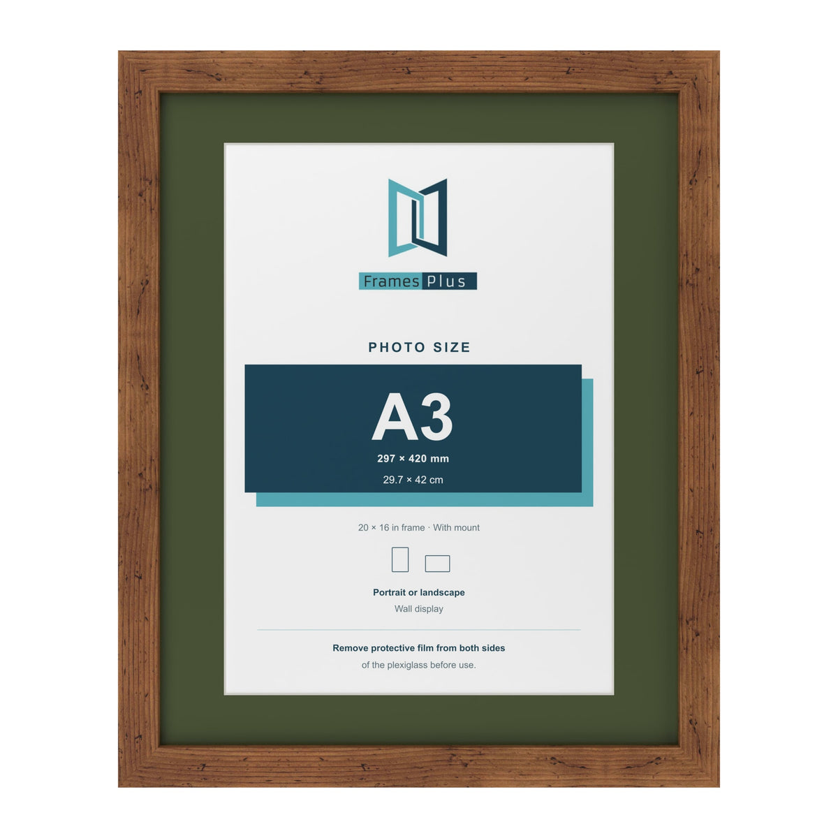 Rustic 20 x 16 inch picture frame with a green mount for an A3 photo