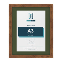 Rustic 20 x 16 inch picture frame with a green mount for an A3 photo