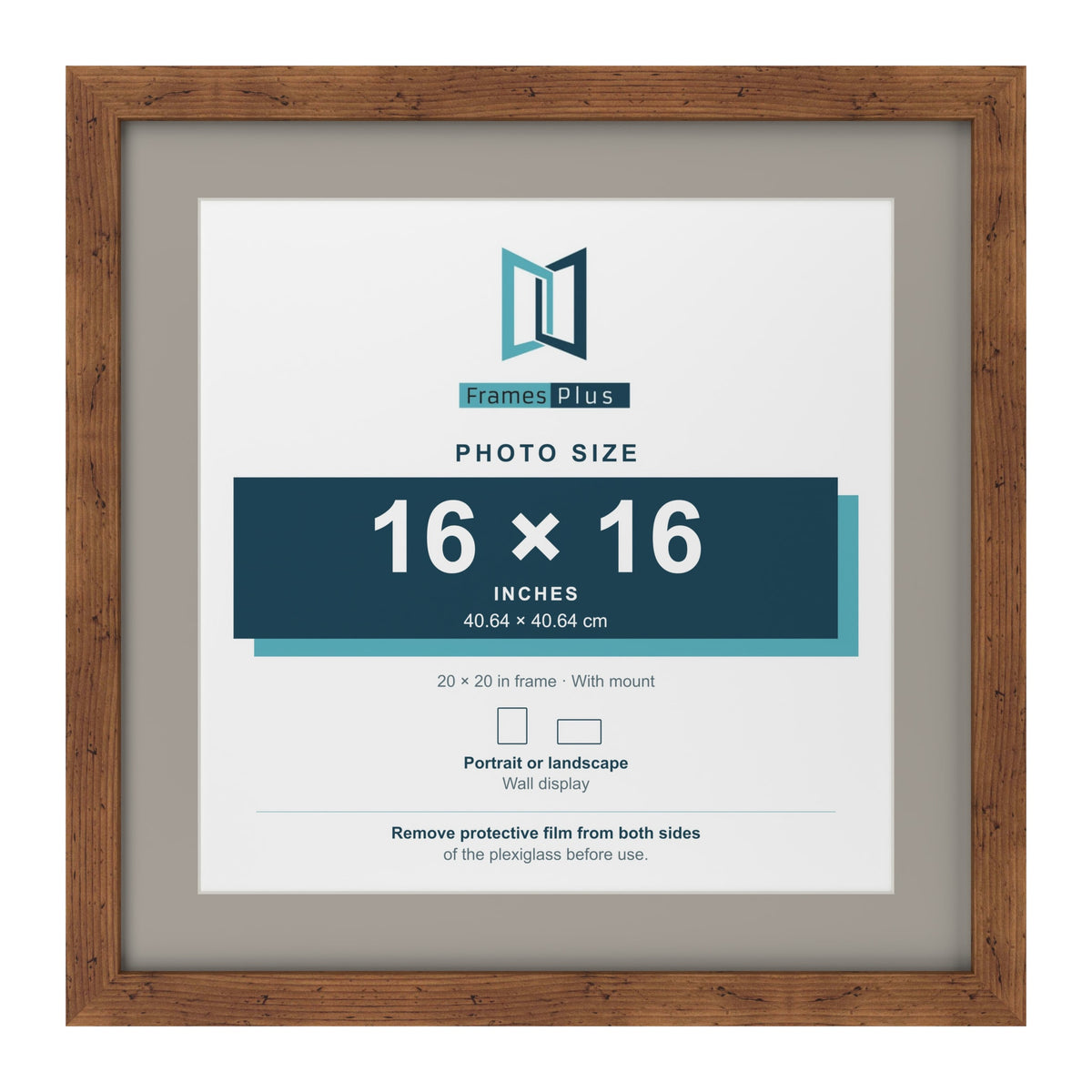 Rustic 20 x 20 inch picture frame with a Dawn Grey mount for a 16 x 16 inch photo