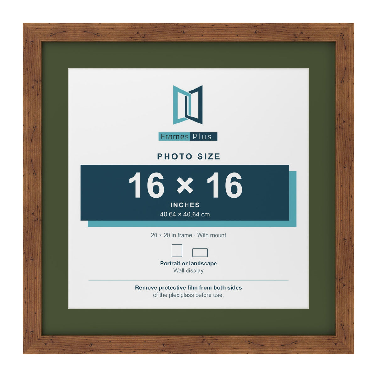 Rustic 20 x 20 inch picture frame with a green mount for a 16 x 16 inch photo