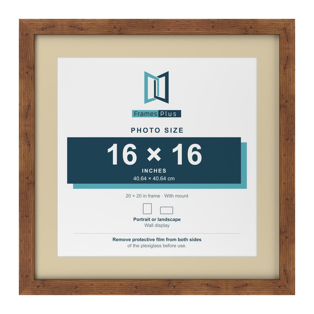 Rustic 20 x 20 inch picture frame with an ivory mount for a 16 x 16 inch photo
