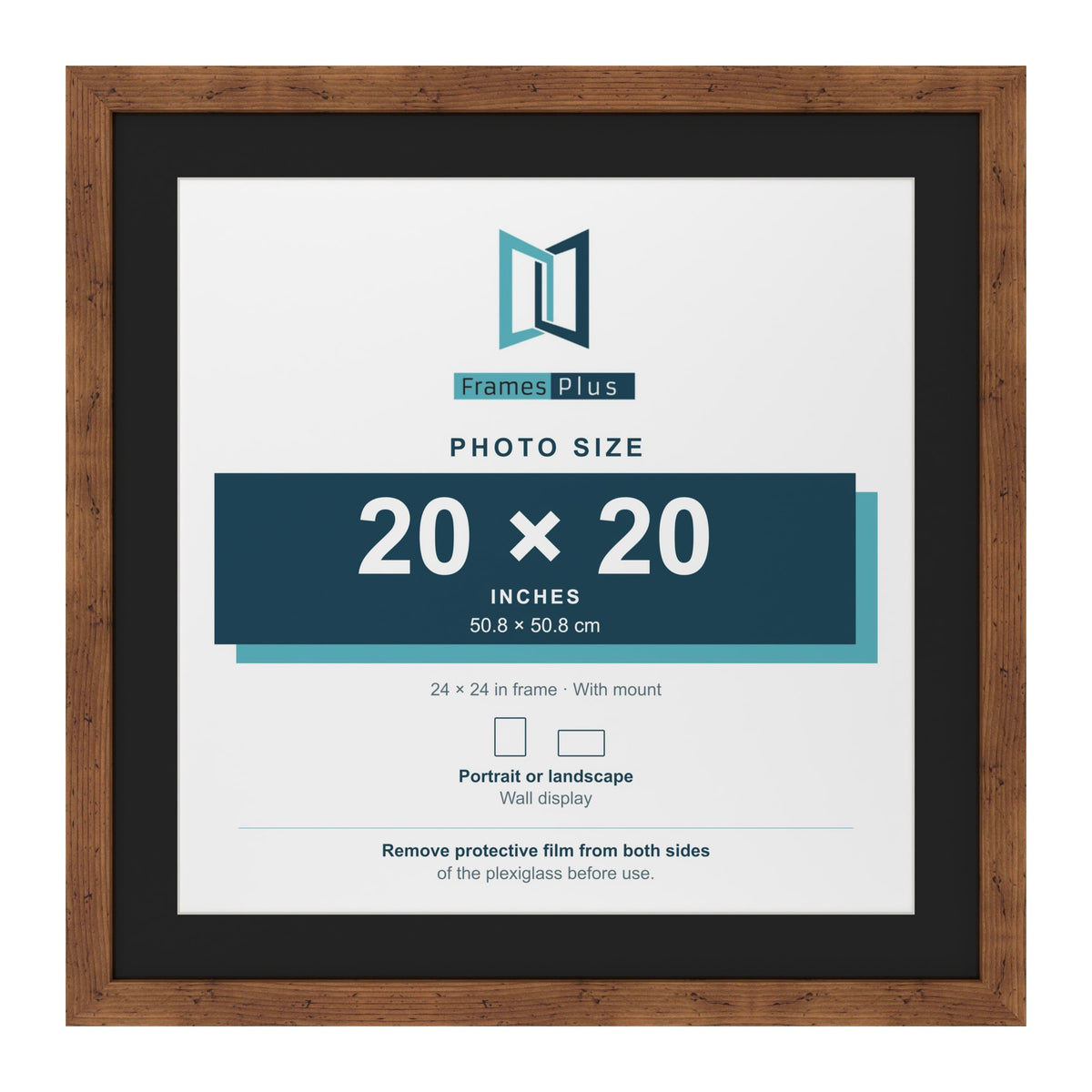 Rustic 24 x 24 inch picture frame with a black mount for a 20 x 20 inch photo