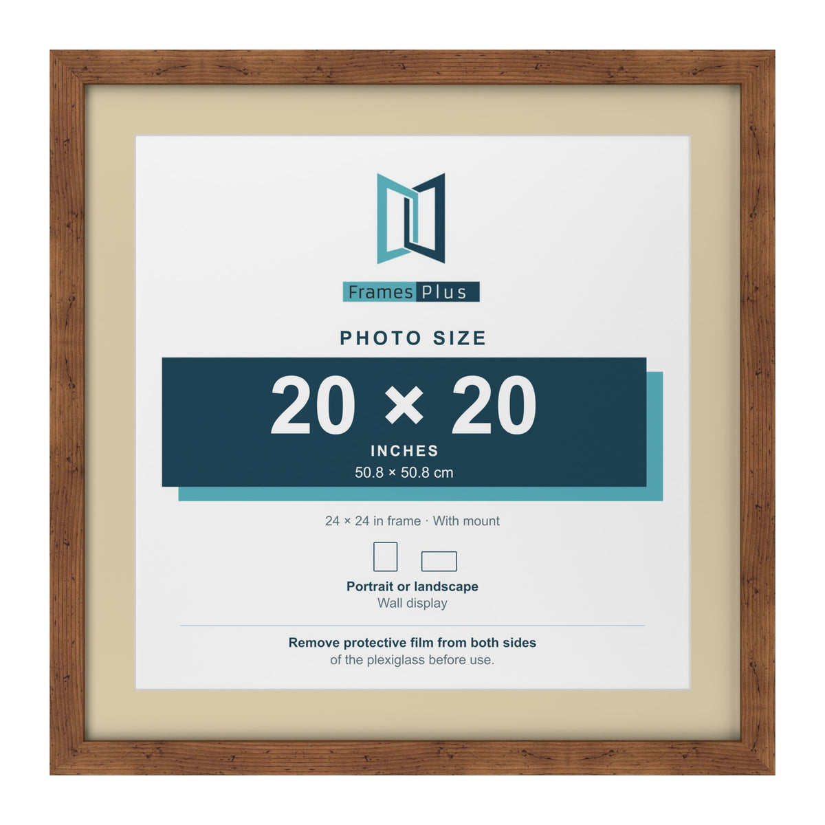 Rustic 24 x 24 inch picture frame with an ivory mount for a 20 x 20 inch photo