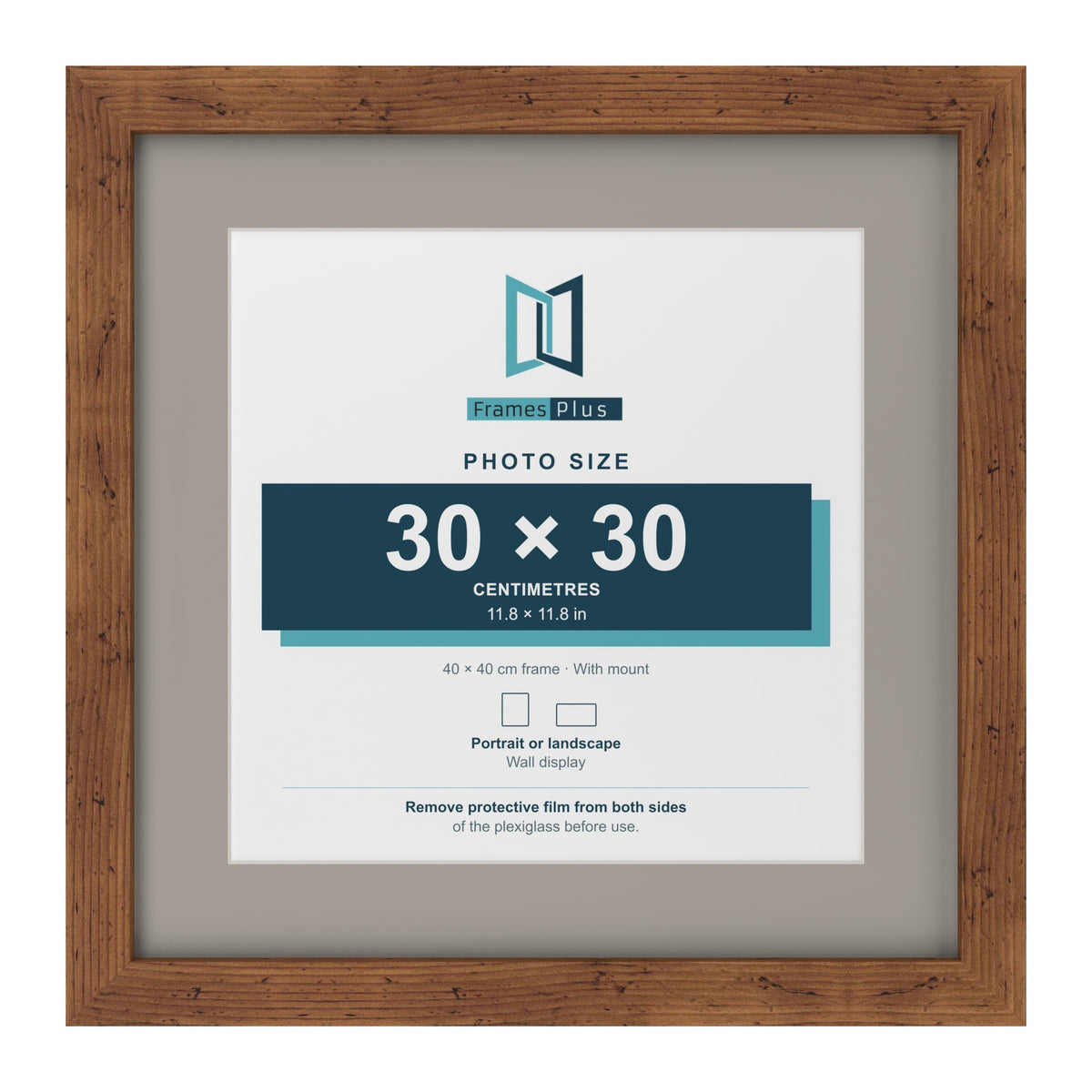 Rustic 40 x 40 cm picture frame with a Dawn Grey mount for a 30 x 30 cm photo