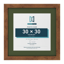 Rustic 40 x 40 cm picture frame with a green mount for a 30 x 30 cm photo