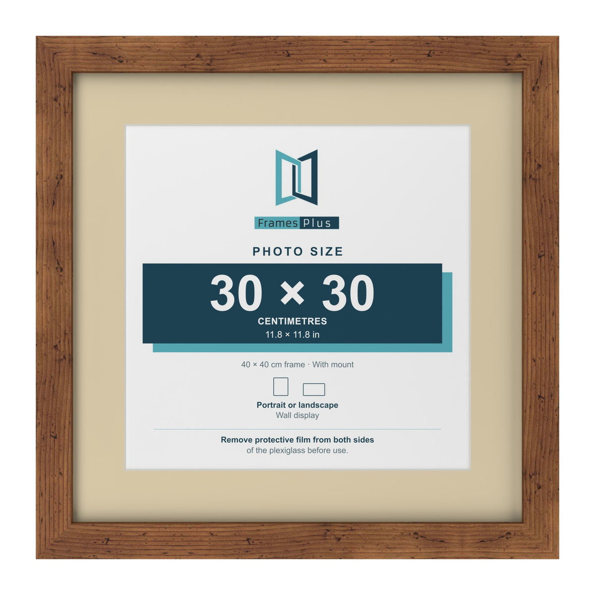 Rustic 40 x 40 cm picture frame with an ivory mount for a 30 x 30 cm photo