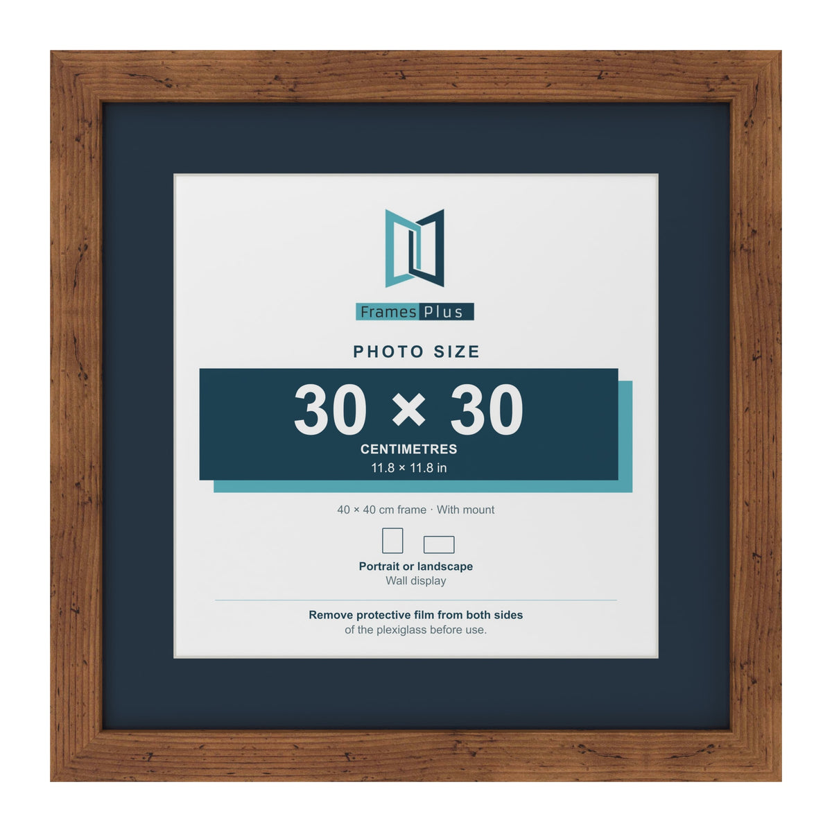 Rustic 40 x 40 cm picture frame with a Pacific Blue mount for a 30 x 30 cm photo