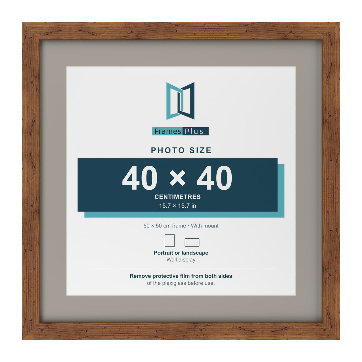 Rustic 50 x 50 cm picture frame with a Dawn Grey mount for a 40 x 40 cm photo