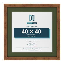 Rustic 50 x 50 cm picture frame with a green mount for a 40 x 40 cm photo