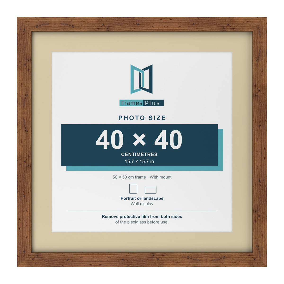 Rustic 50 x 50 cm picture frame with an ivory mount for a 40 x 40 cm photo