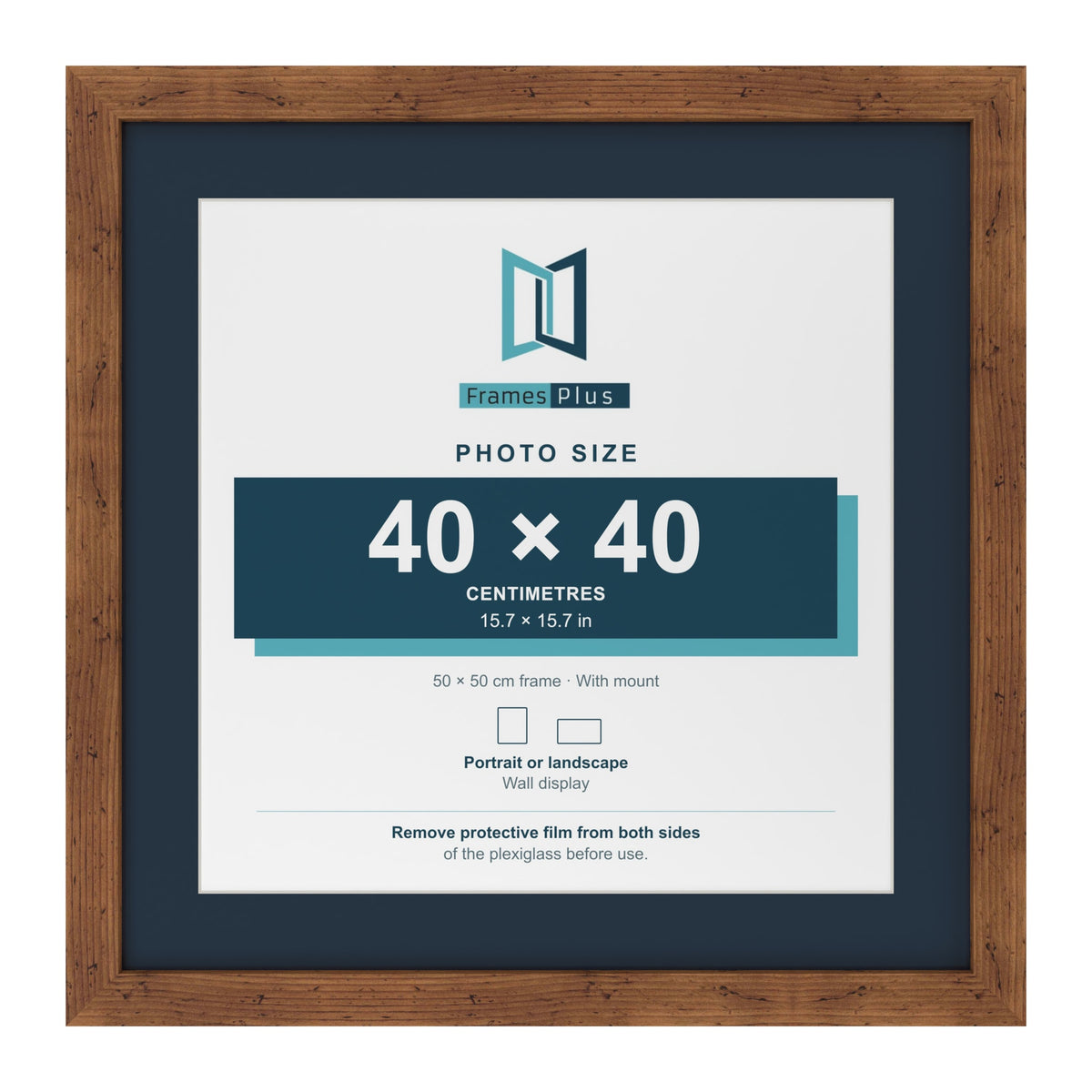 Rustic 50 x 50 cm picture frame with a Pacific Blue mount for a 40 x 40 cm photo