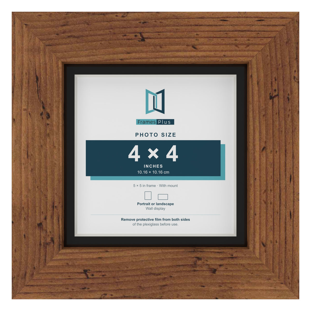 Rustic 5 x 5 inch picture frame with a black mount for a 4 x 4 inch photo