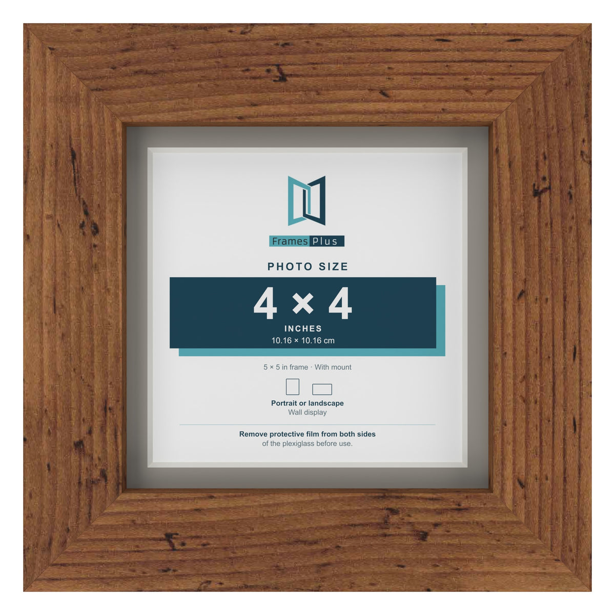 Rustic 5 x 5 inch picture frame with a Dawn Grey mount for a 4 x 4 inch photo