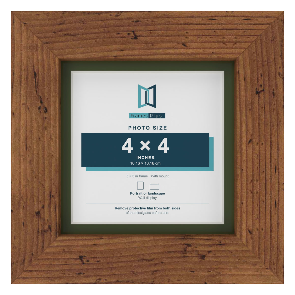 Rustic 5 x 5 inch picture frame with a green mount for a 4 x 4 inch photo