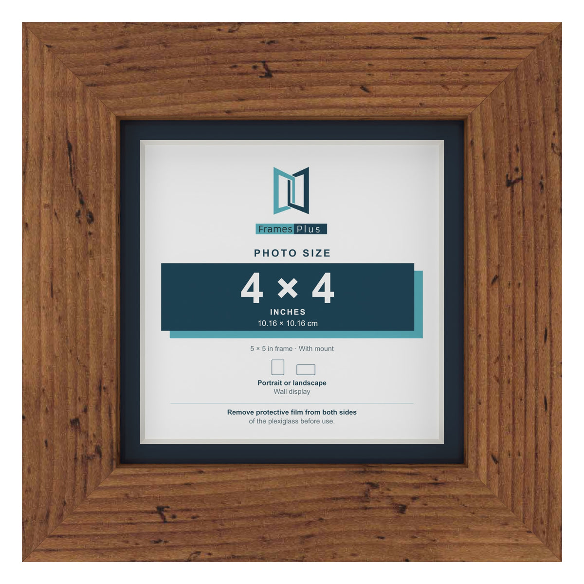 Rustic 5 x 5 inch picture frame with a Pacific Blue mount for a 4 x 4 inch photo