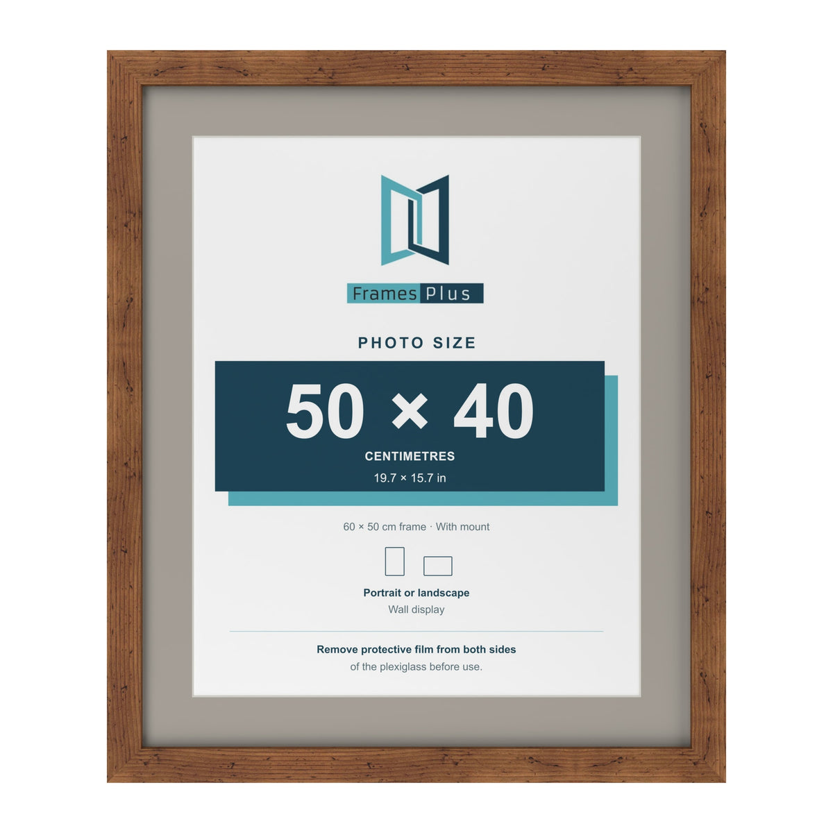 Rustic 60 x 50 cm picture frame with a Dawn Grey mount for a 50 x 40 cm photo