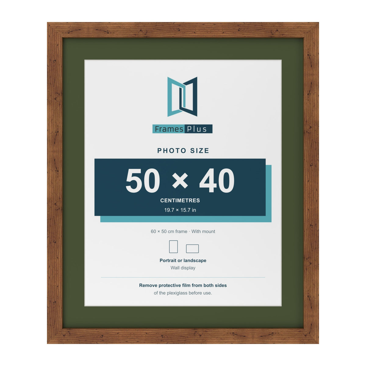 Rustic 60 x 50 cm picture frame with a green mount for a 50 x 40 cm photo