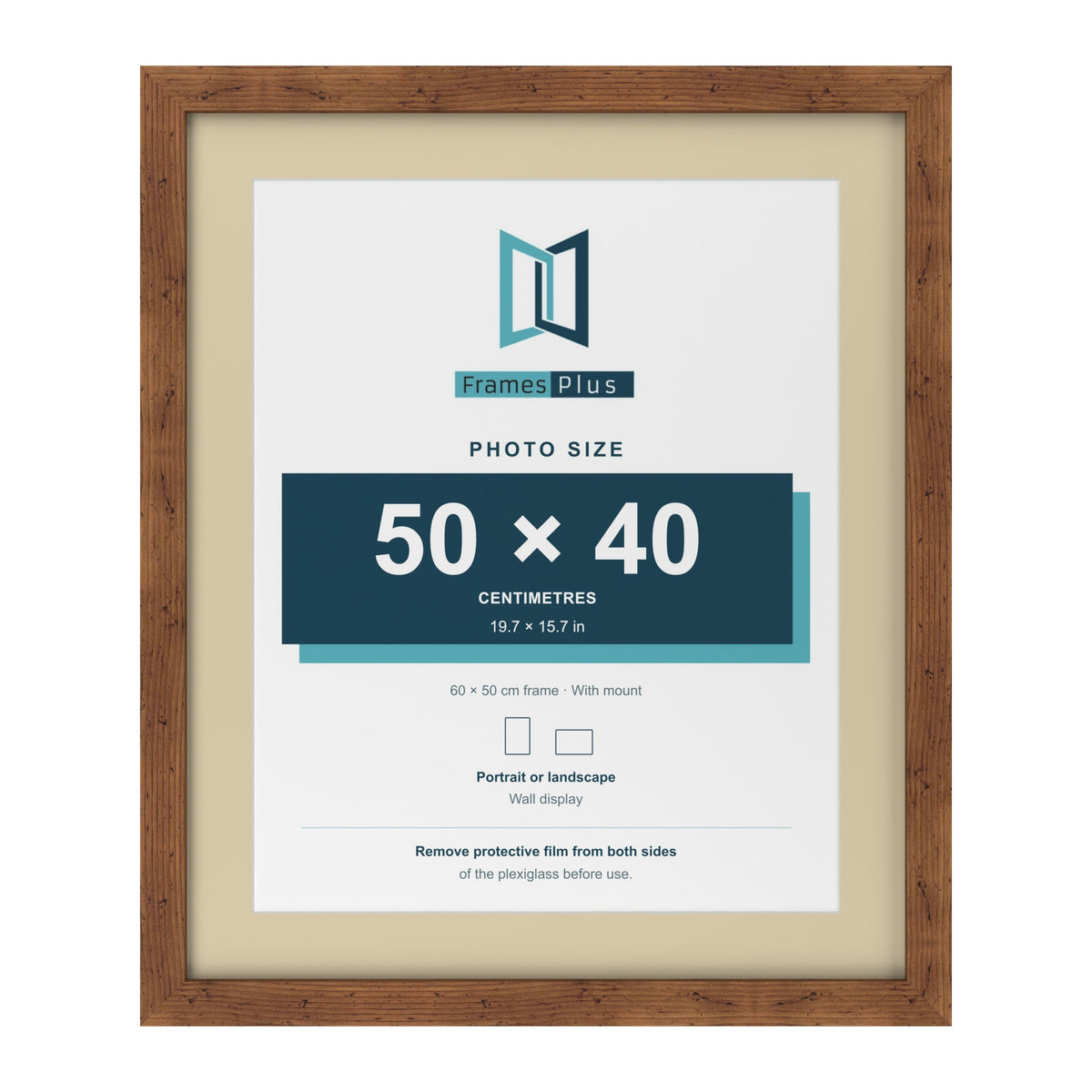 Rustic 60 x 50 cm picture frame with an ivory mount for a 50 x 40 cm photo