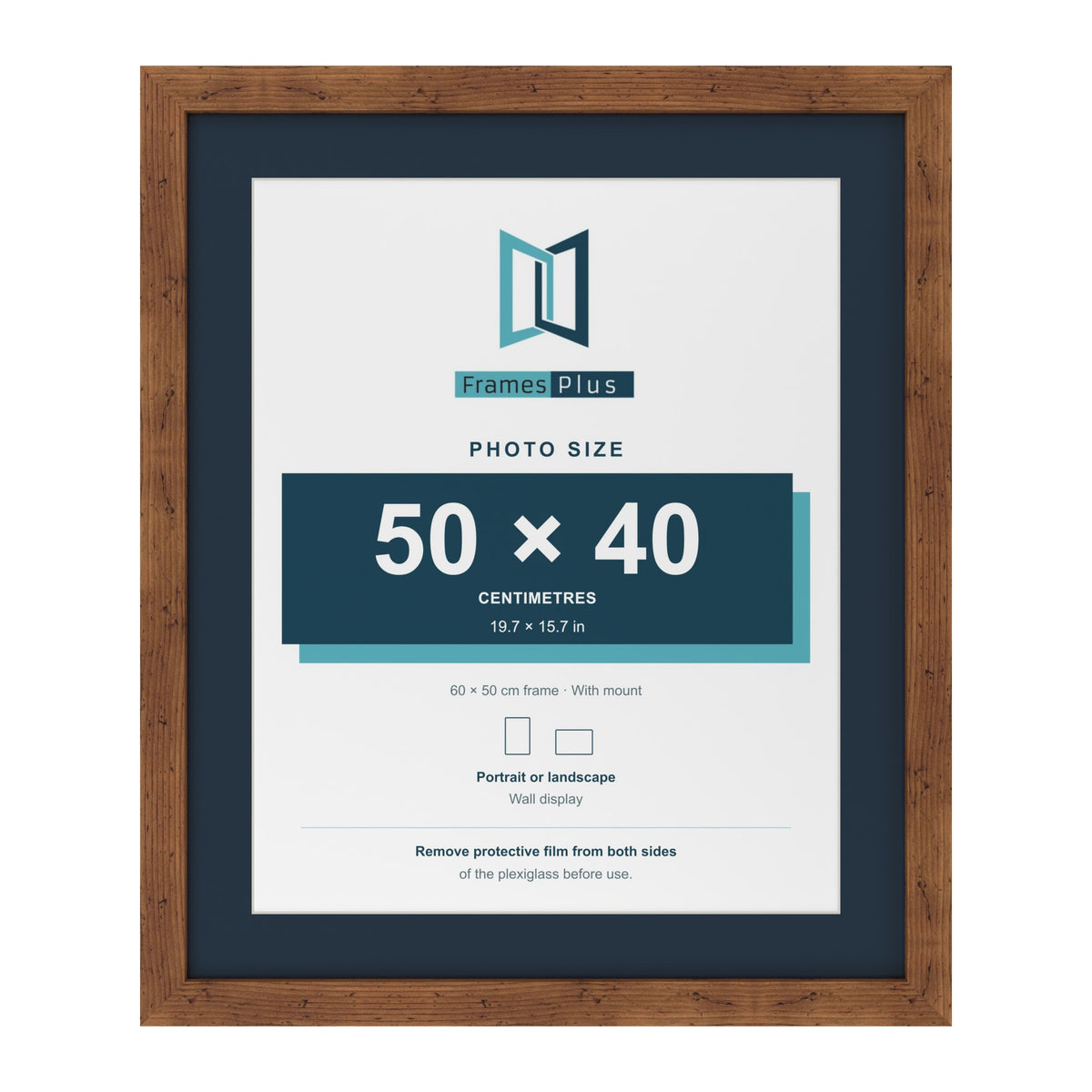 Rustic 60 x 50 cm picture frame with a Pacific Blue mount for a 50 x 40 cm photo