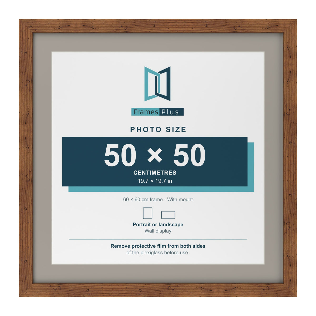 Rustic 60 x 60 cm picture frame with a Dawn Grey mount for a 50 x 50 cm photo
