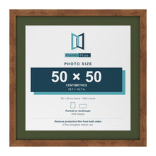 Rustic 60 x 60 cm picture frame with a green mount for a 50 x 50 cm photo