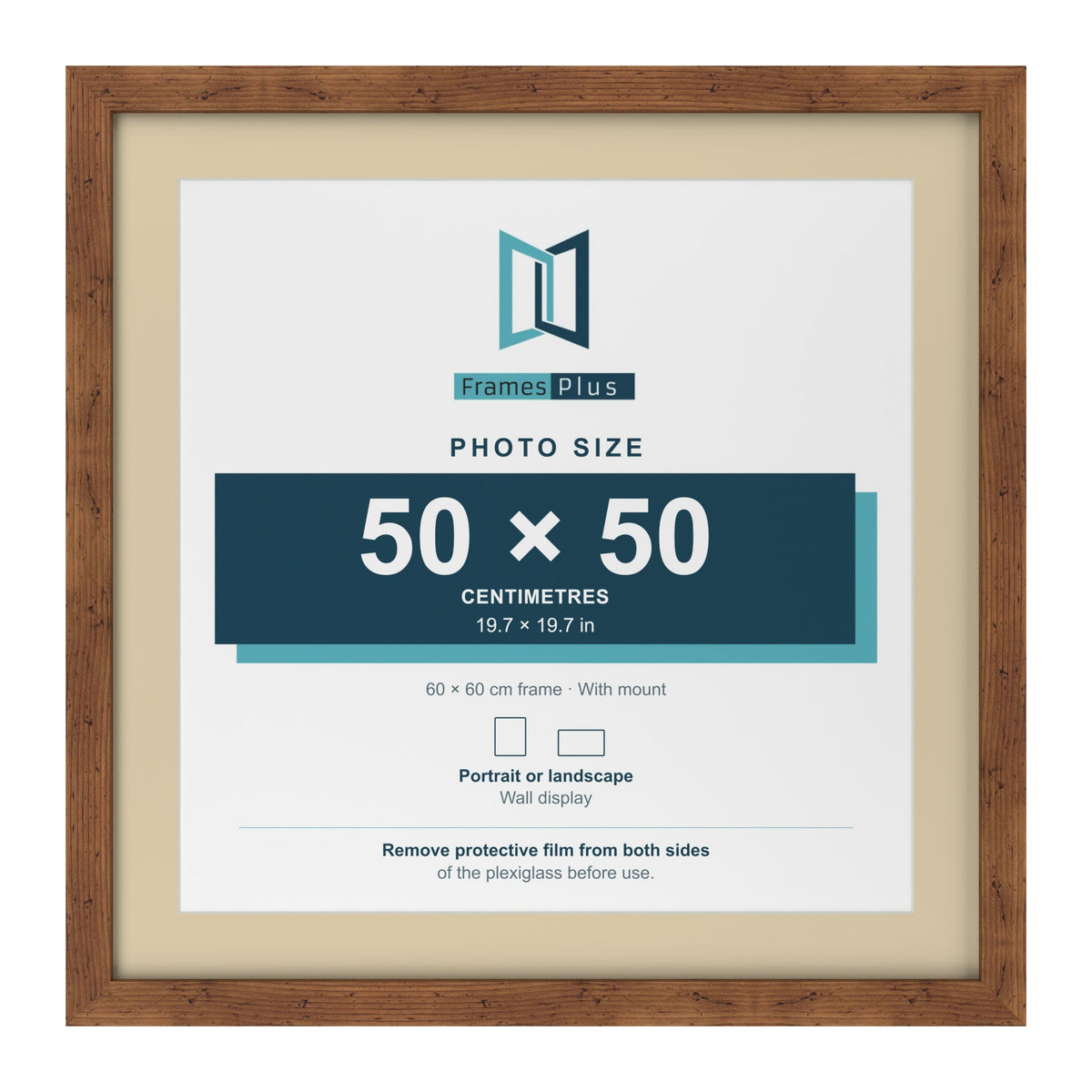 Rustic 60 x 60 cm picture frame with an ivory mount for a 50 x 50 cm photo