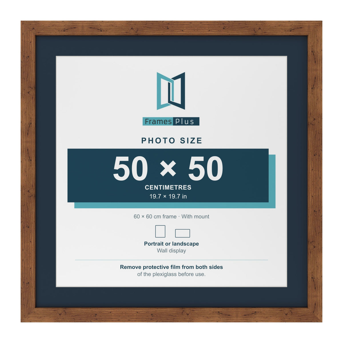 Rustic 60 x 60 cm picture frame with a Pacific Blue mount for a 50 x 50 cm photo