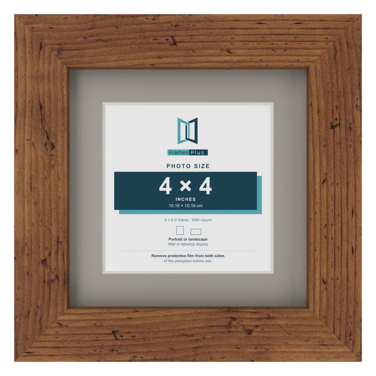 Rustic 6 x 6 inch picture frame with a Dawn Grey mount for a 4 x 4 inch photo