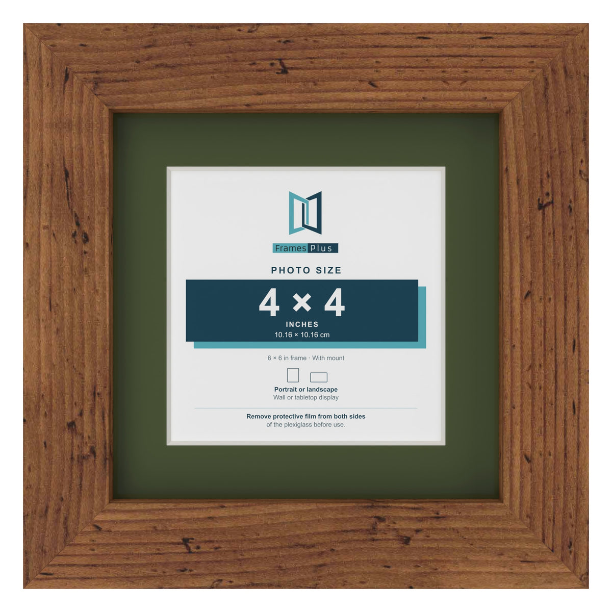 Rustic 6 x 6 inch picture frame with a green mount for a 4 x 4 inch photo