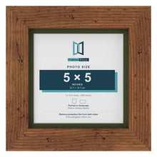 Rustic 6 x 6 inch picture frame with a green mount for a 5 x 5 inch photo
