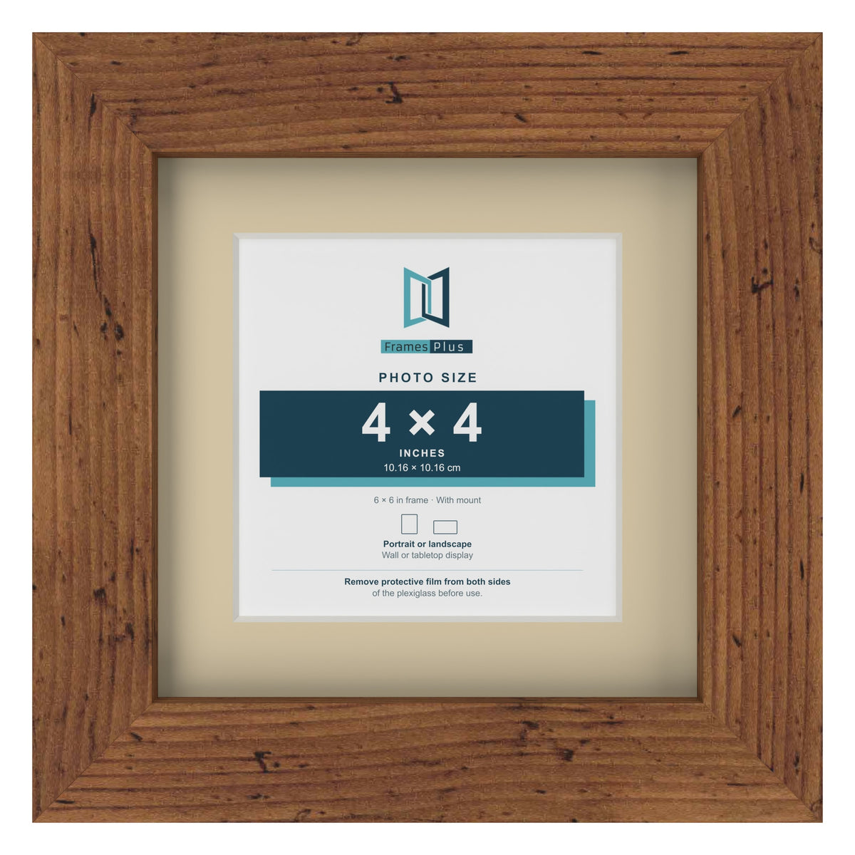 Rustic 6 x 6 inch picture frame with an ivory mount for a 4 x 4 inch photo