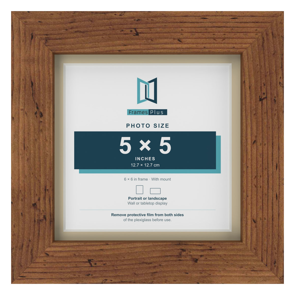 Rustic 6 x 6 inch picture frame with an ivory mount for a 5 x 5 inch photo