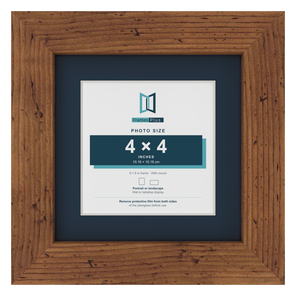 Rustic 6 x 6 inch picture frame with a Pacific Blue mount for a 4 x 4 inch photo