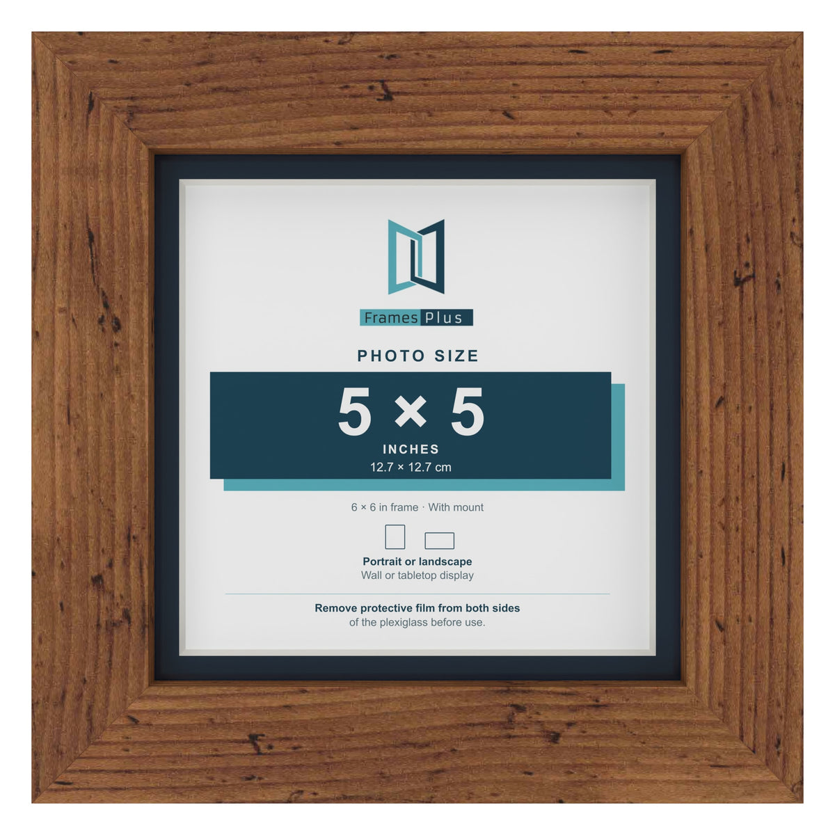 Rustic 6 x 6 inch picture frame with a Pacific Blue mount for a 5 x 5 inch photo