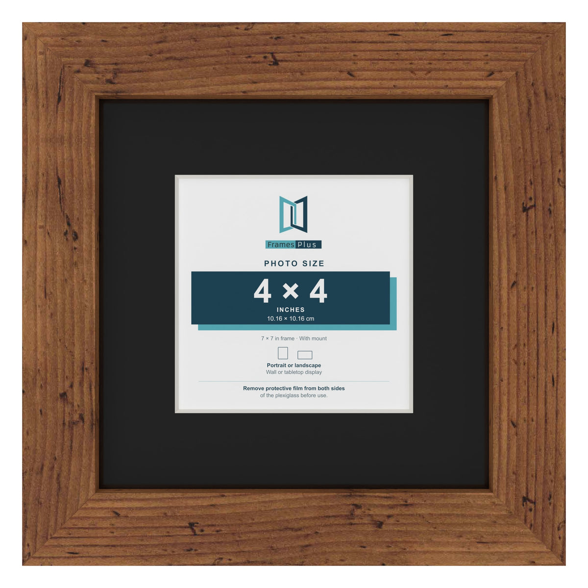 Rustic 7 x 7 inch picture frame with a black mount for a 4 x 4 inch photo