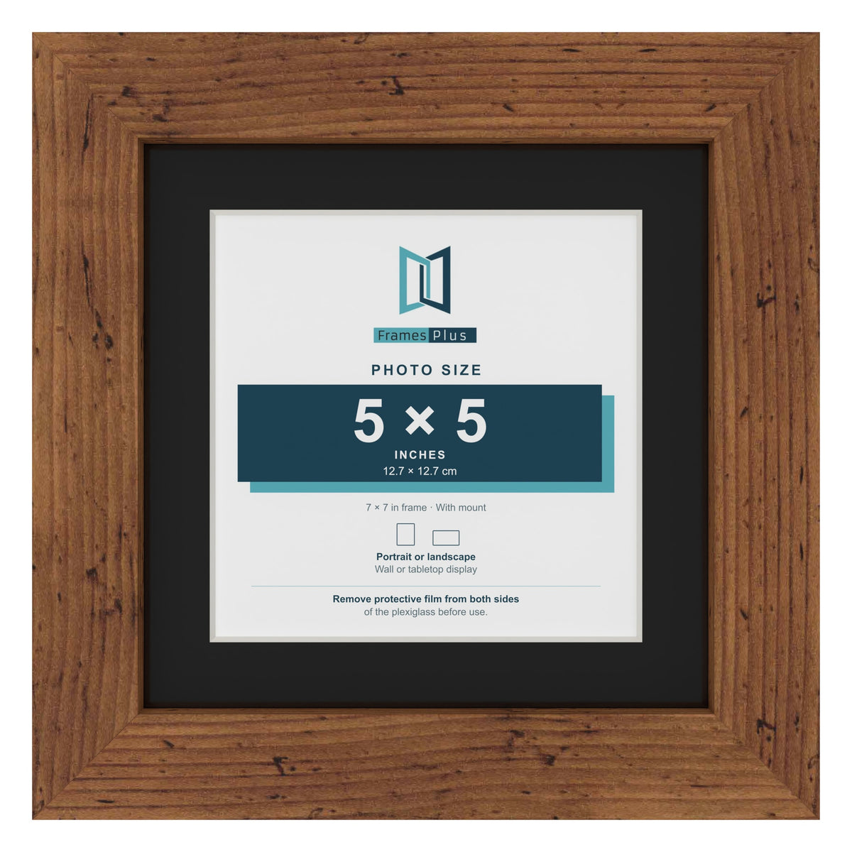 Rustic 7 x 7 inch picture frame with a black mount for a 5 x 5 inch photo