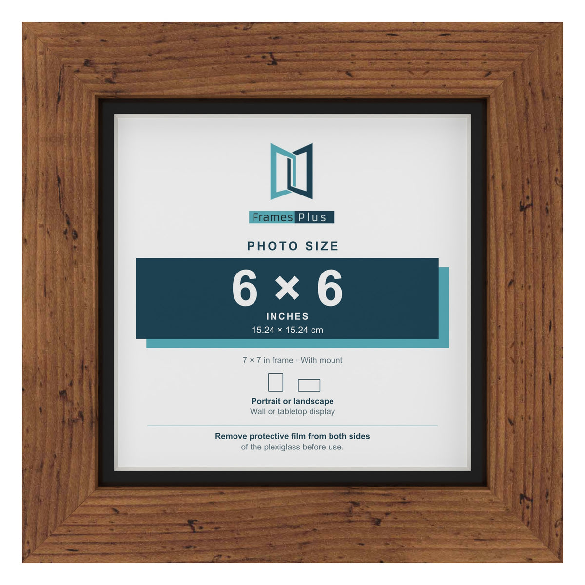 Rustic 7 x 7 inch picture frame with a black mount for a 6 x 6 inch photo