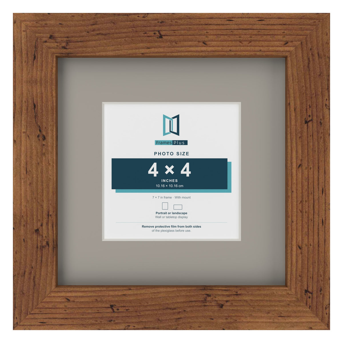 Rustic 7 x 7 inch picture frame with a Dawn Grey mount for a 4 x 4 inch photo