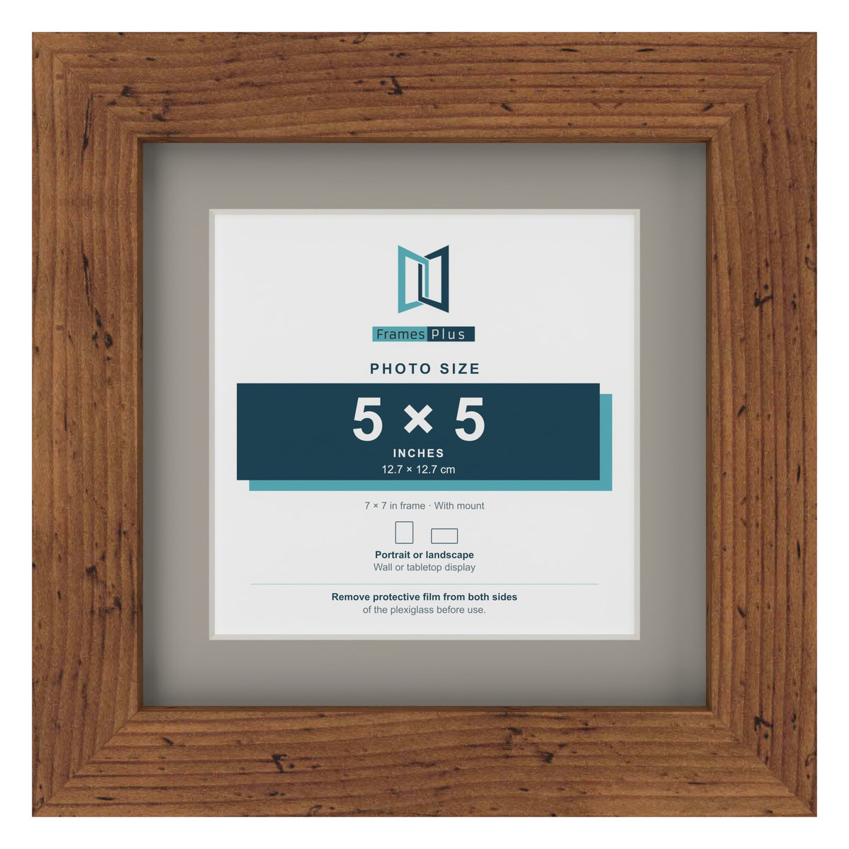 Rustic 7 x 7 inch picture frame with a Dawn Grey mount for a 5 x 5 inch photo