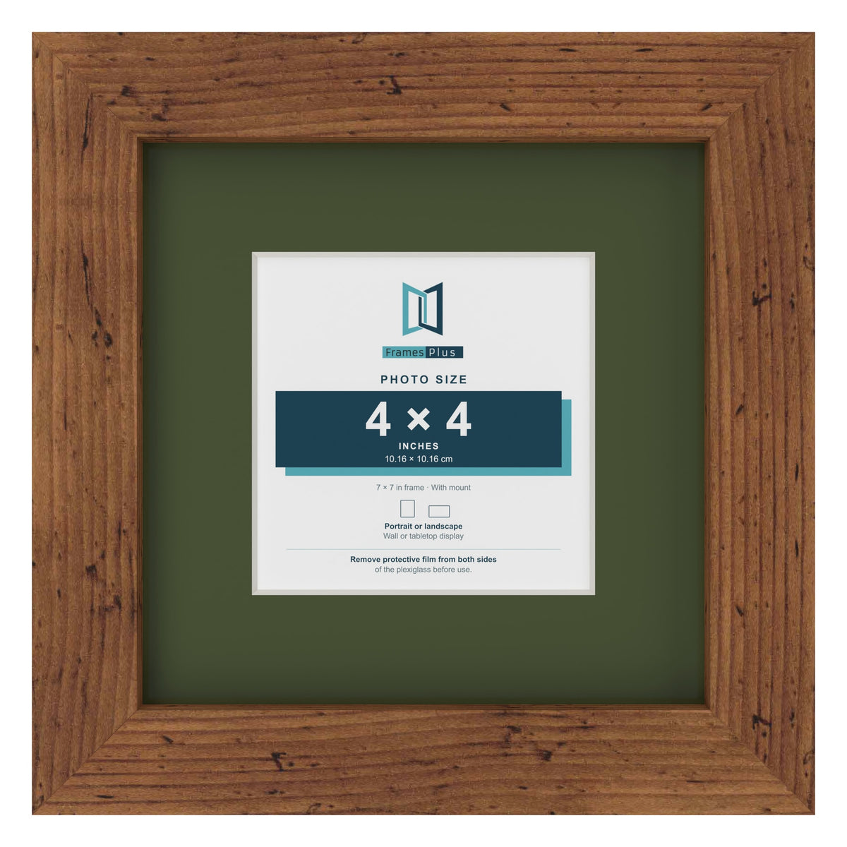 Rustic 7 x 7 inch picture frame with a green mount for a 4 x 4 inch photo