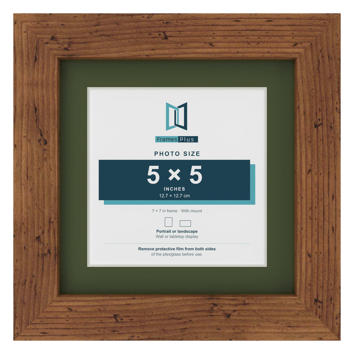 Rustic 7 x 7 inch picture frame with a green mount for a 5 x 5 inch photo