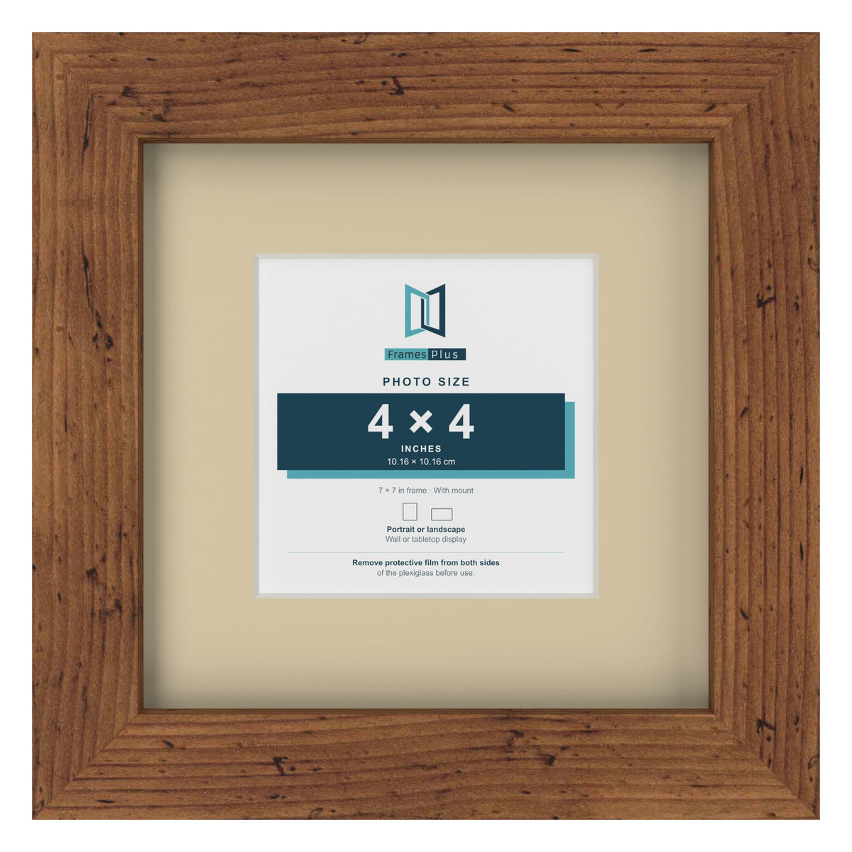 Rustic 7 x 7 inch picture frame with an ivory mount for a 4 x 4 inch photo