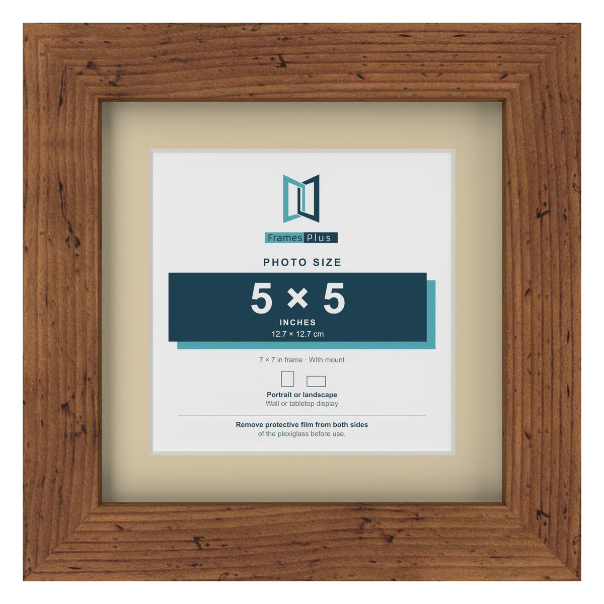 Rustic 7 x 7 inch picture frame with an ivory mount for a 5 x 5 inch photo