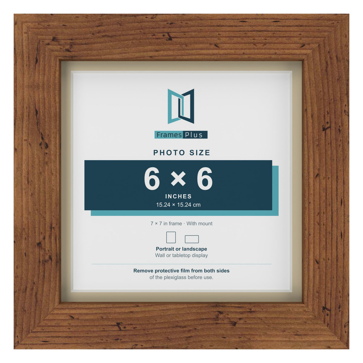 Rustic 7 x 7 inch picture frame with an ivory mount for a 6 x 6 inch photo